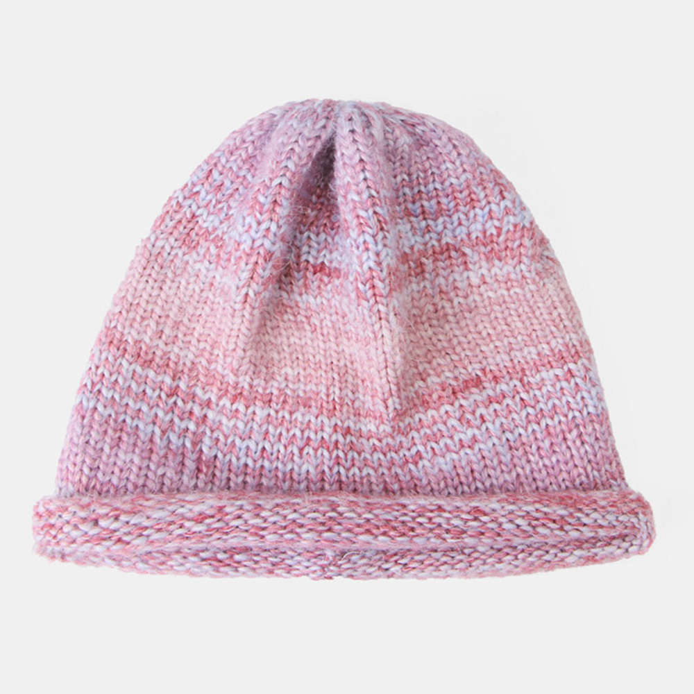 WomenMixedColorKnittedTie-dyeGradientColorVintageFashionWarmthBrimlessBeanieHat-1924621-2