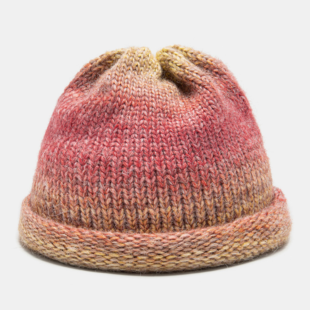 WomenMixedColorKnittedTie-dyeGradientColorVintageFashionWarmthBrimlessBeanieHat-1924621-7