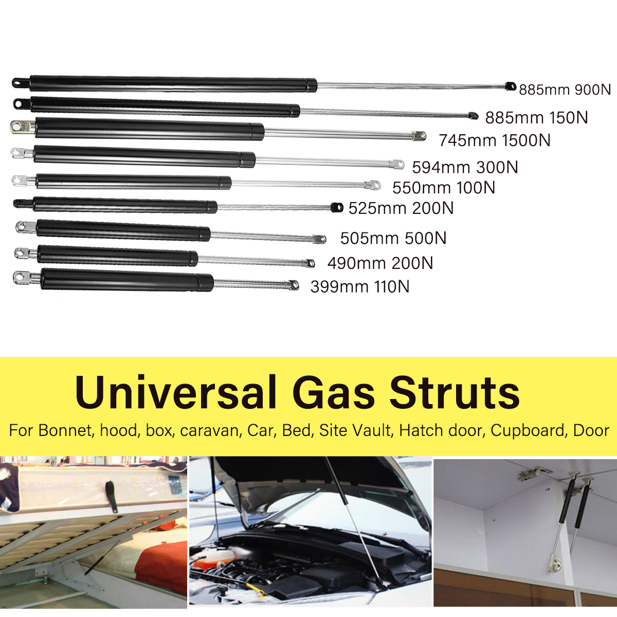 100N-1500NUniversalGasStrutSpringSupportRod399mm-885mmForMultiPurpose-1943893-1