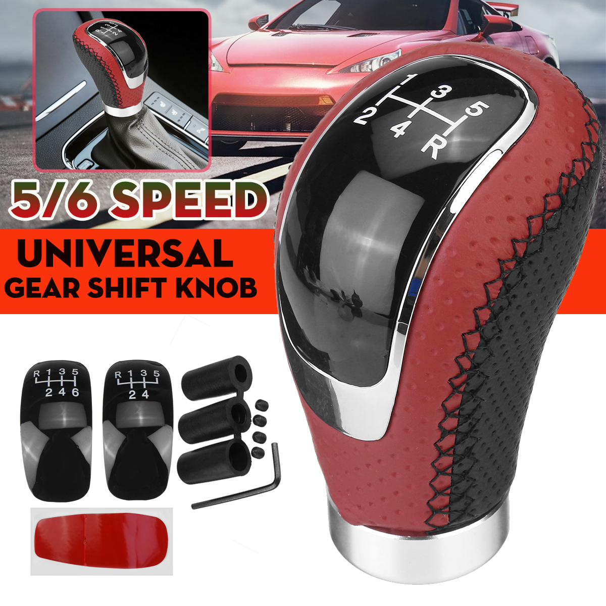 56SpeedUniversalManualCarGearShiftKnobShifterLeverStickwith3Cap-1787500-1