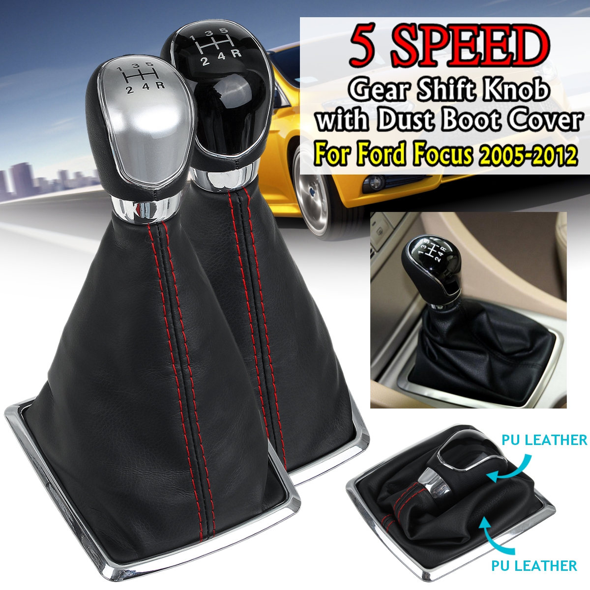 5SpeedMTCarGearStickShiftKnobwithDustBootCoverForFordFocus2005-2008-1622995-1