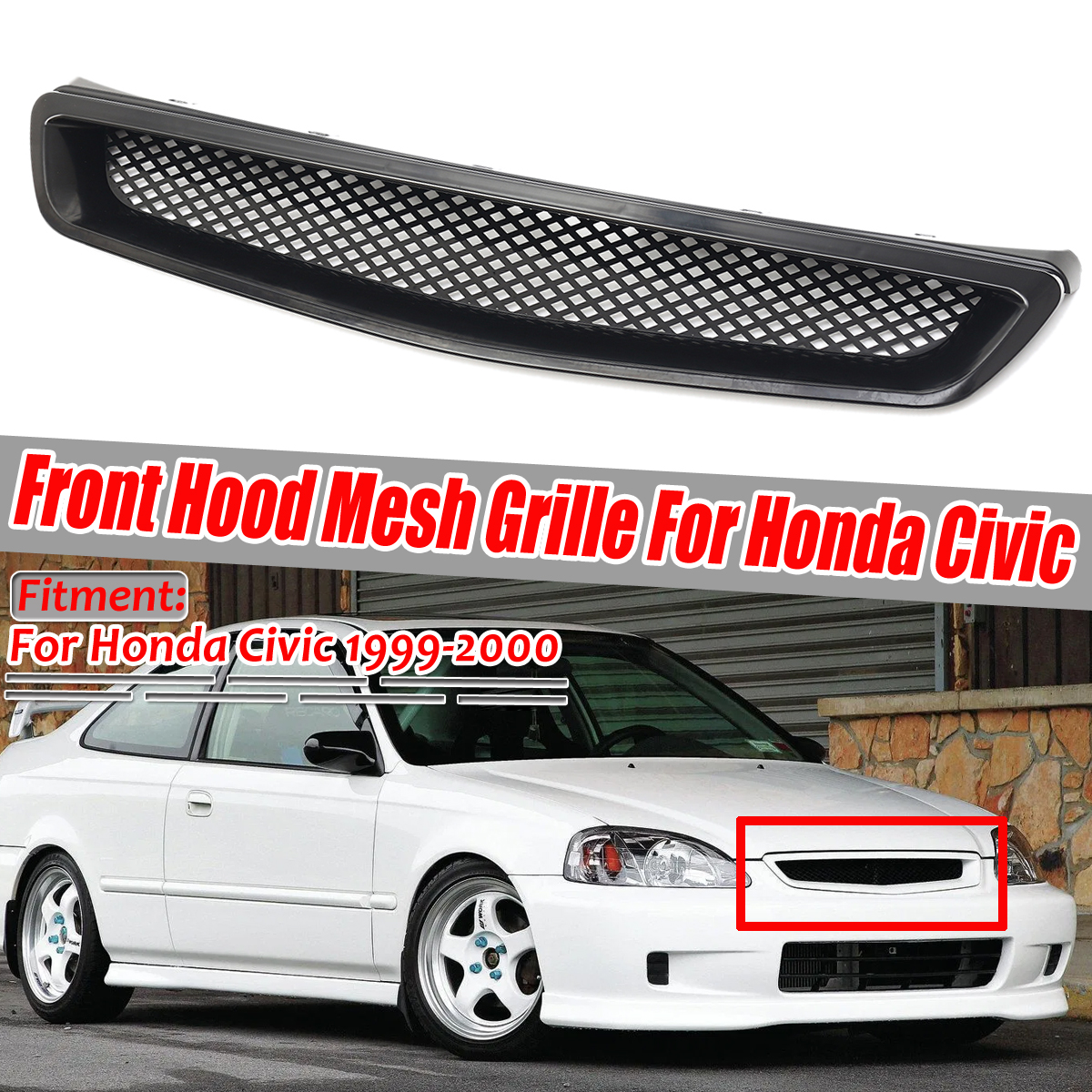 JDMEKT-RStyleFrontHoodMeshGrillGrilleBlackForHondaCivic1999-2000-1705220-1