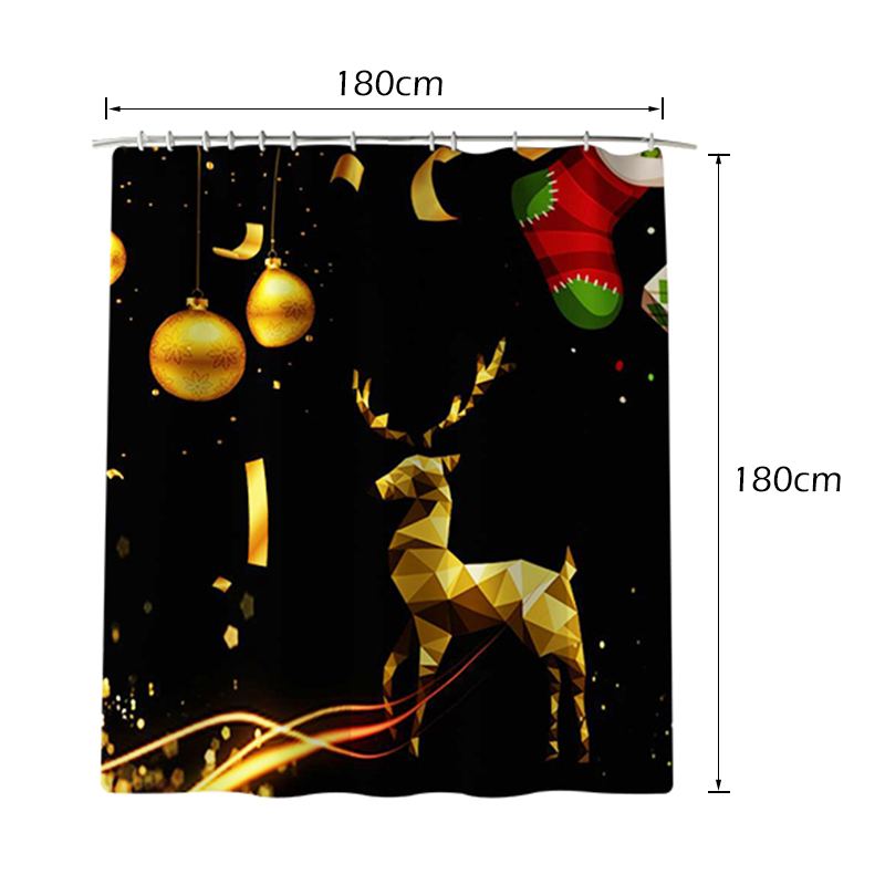 180x180WaterproofChristmasElkShowerCurtainSetNon-slipBathMatToiletLidCoverFloorMatSet-1924770-6