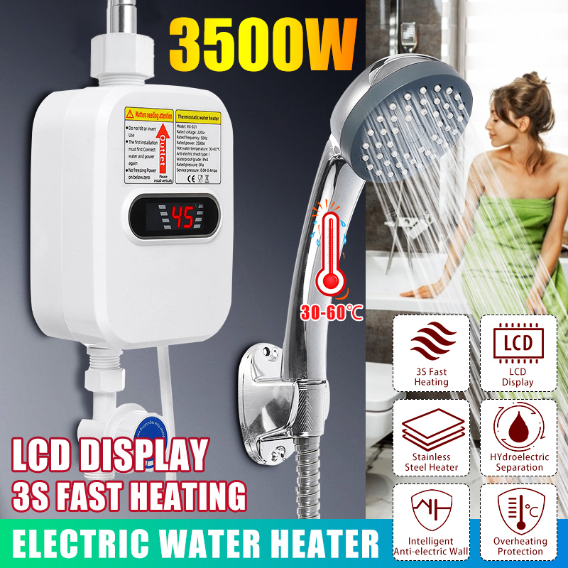 3500W220VMiniWaterHeaterHotElectricTanklessHouseholdBathroomFaucetwithShowerHeadLCDTemperatureDispla-1798528-1