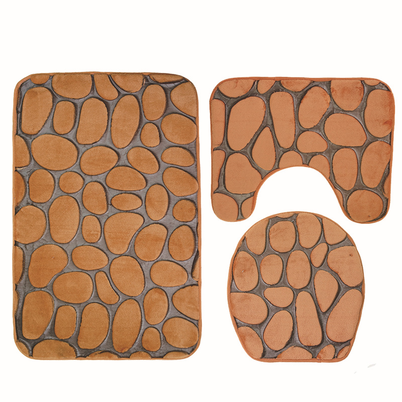 3Pcs3DStonePrintedBathroomMatsSetToiletCarpetsCoralFleeceLidToiletSeatCoverPedestalRugShowerPad-1744032-2