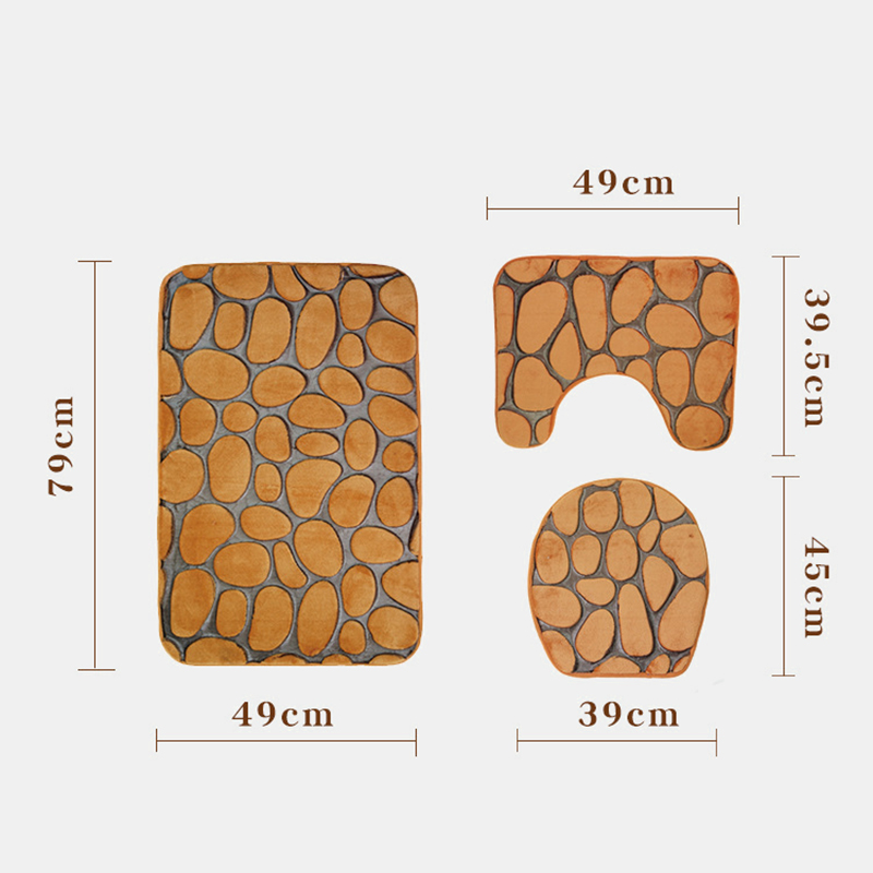 3Pcs3DStonePrintedBathroomMatsSetToiletCarpetsCoralFleeceLidToiletSeatCoverPedestalRugShowerPad-1744032-3