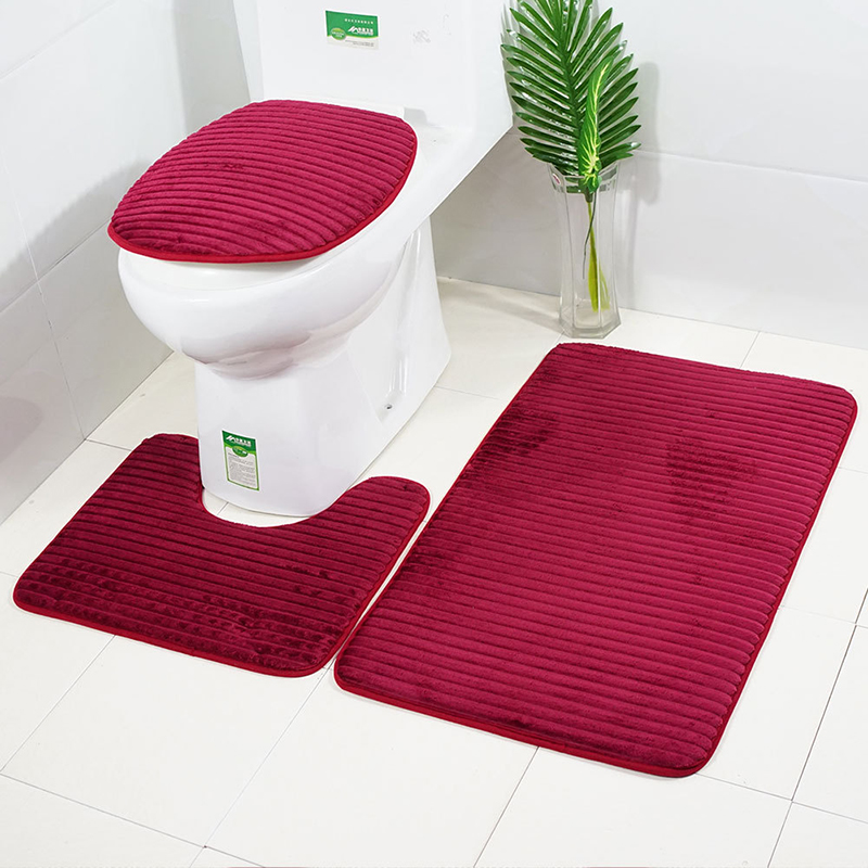 3pcsStriped3DAnti-slipBathRugToiletMatsSetSoftAbsorbentBathroomCarpetToiletLidSeatCoverClosestoolPad-1744005-1