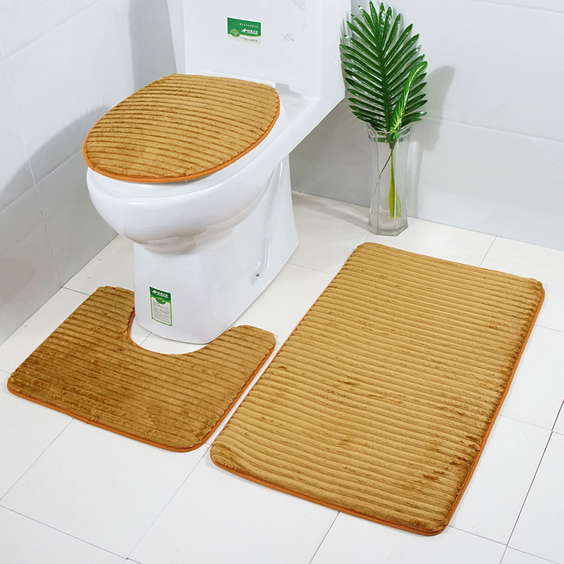 3pcsStriped3DAnti-slipBathRugToiletMatsSetSoftAbsorbentBathroomCarpetToiletLidSeatCoverClosestoolPad-1744005-2