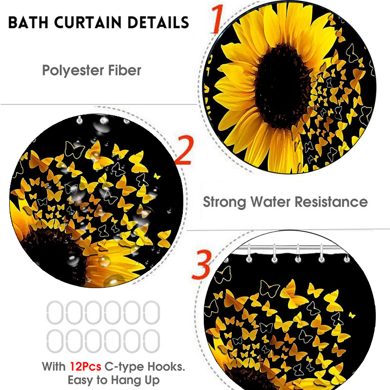 4PCSSunflowerPrintingWaterproofShwoerCurtainSetAnti-slipDustproofBathToiletSeatCoverLidFloorMatSet-1927263-8