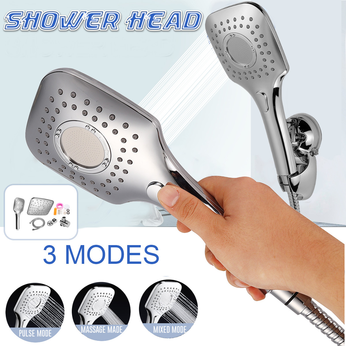 5-in-1RainfallHandheldShowerHeadCombo3LevelAdjustableDualSquareHose-1825049-2