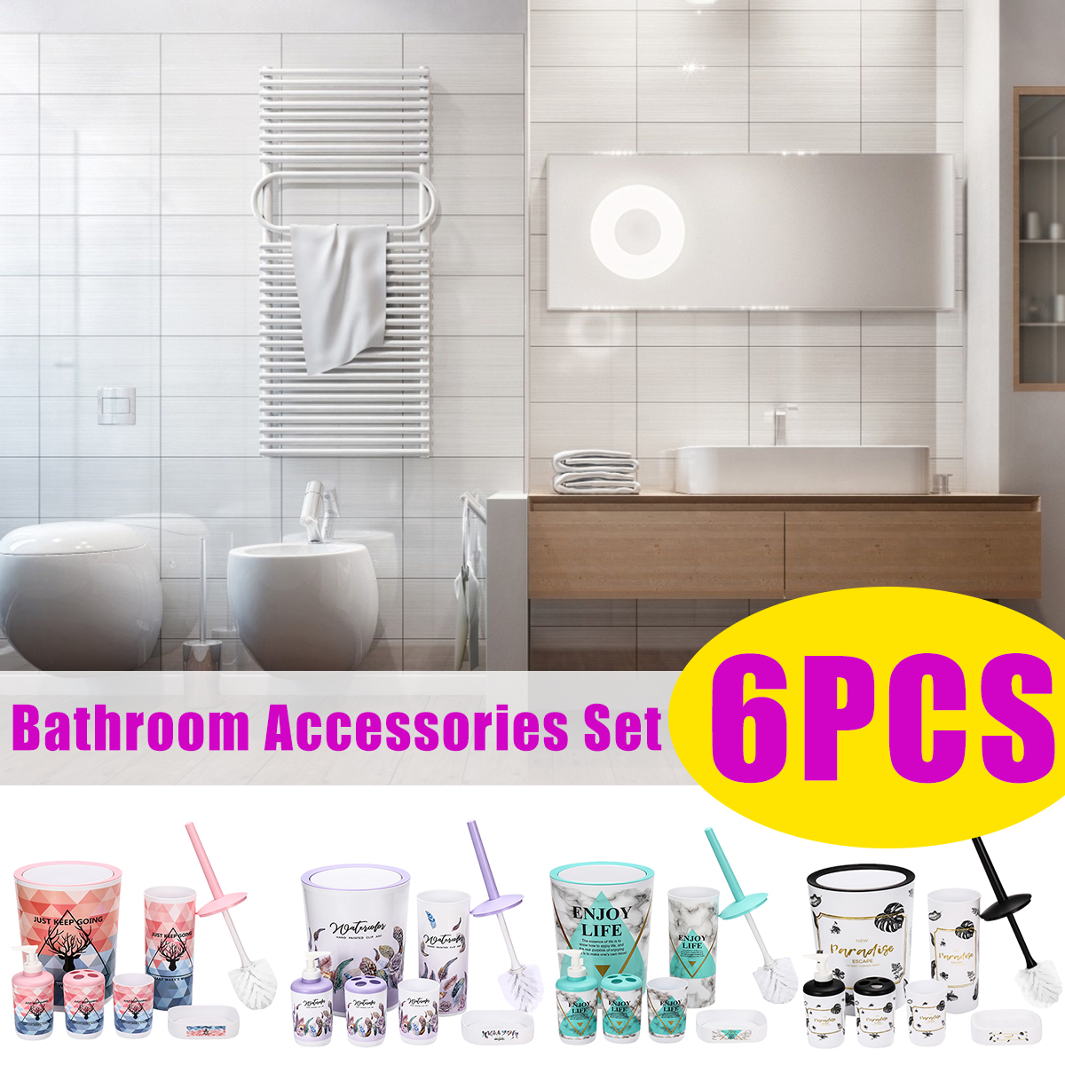 6PcsToiletriesBathroomSetCupToothbrushHolderSoapDispenserTrayforBathroomDecorationAccessories-1779029-1