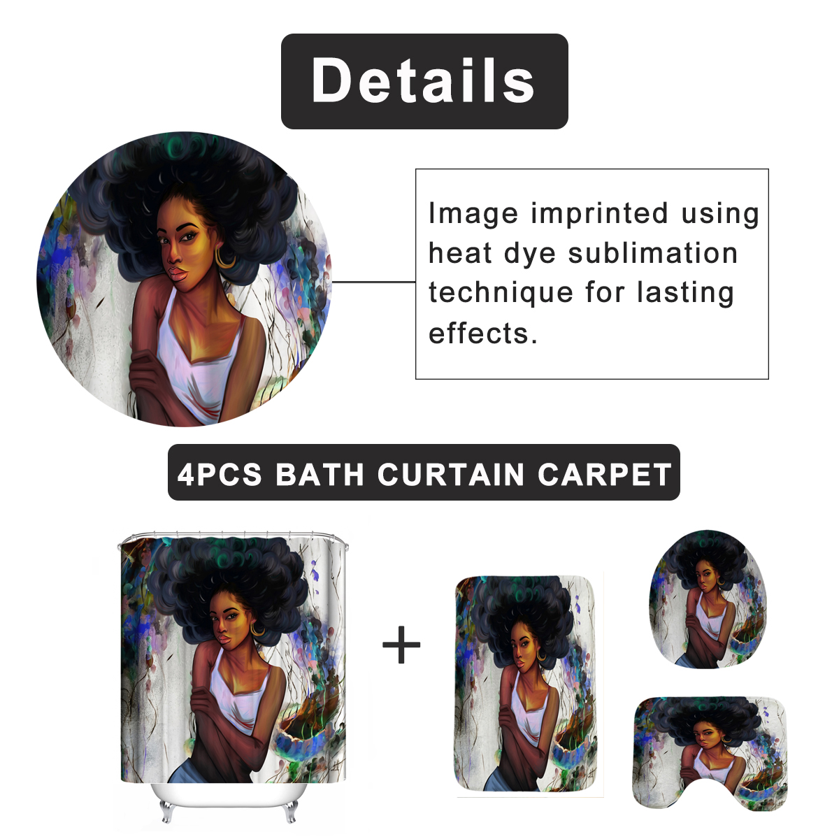 AfricanGirlShowerCurtainFabricBathroomCurtainsSetNon-slipBathMatToiletPadCarpetforBathroomDecor-1838137-2