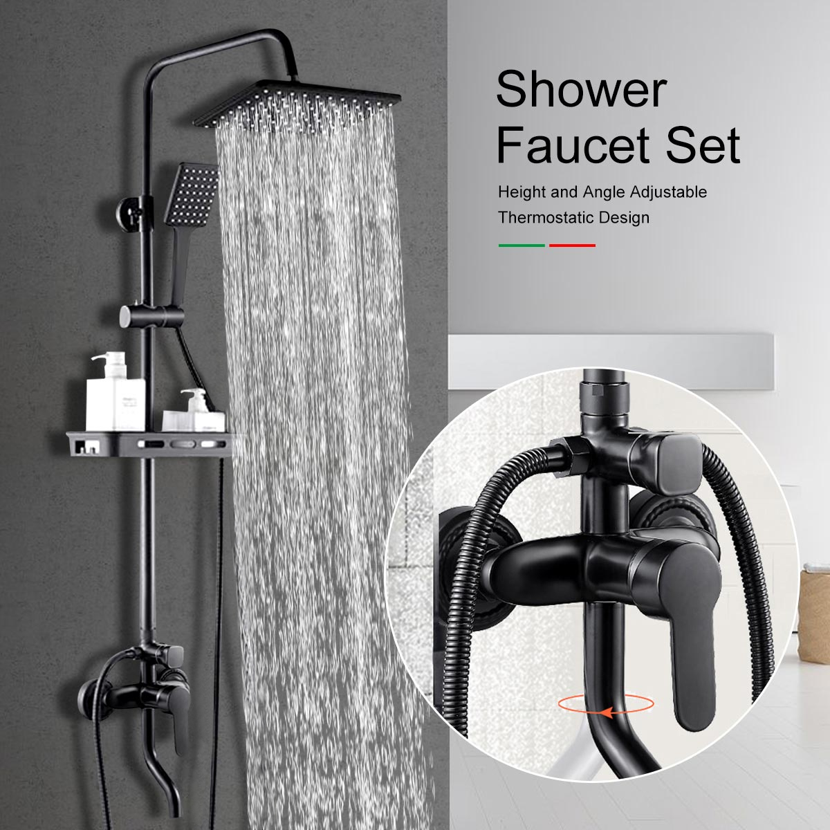 BVSOIVIA3IN1BathroomShowerFaucetRainfallShowerSetMatteBlackWallMountBathtubShowerMixerTapShowerSyste-1995920-1