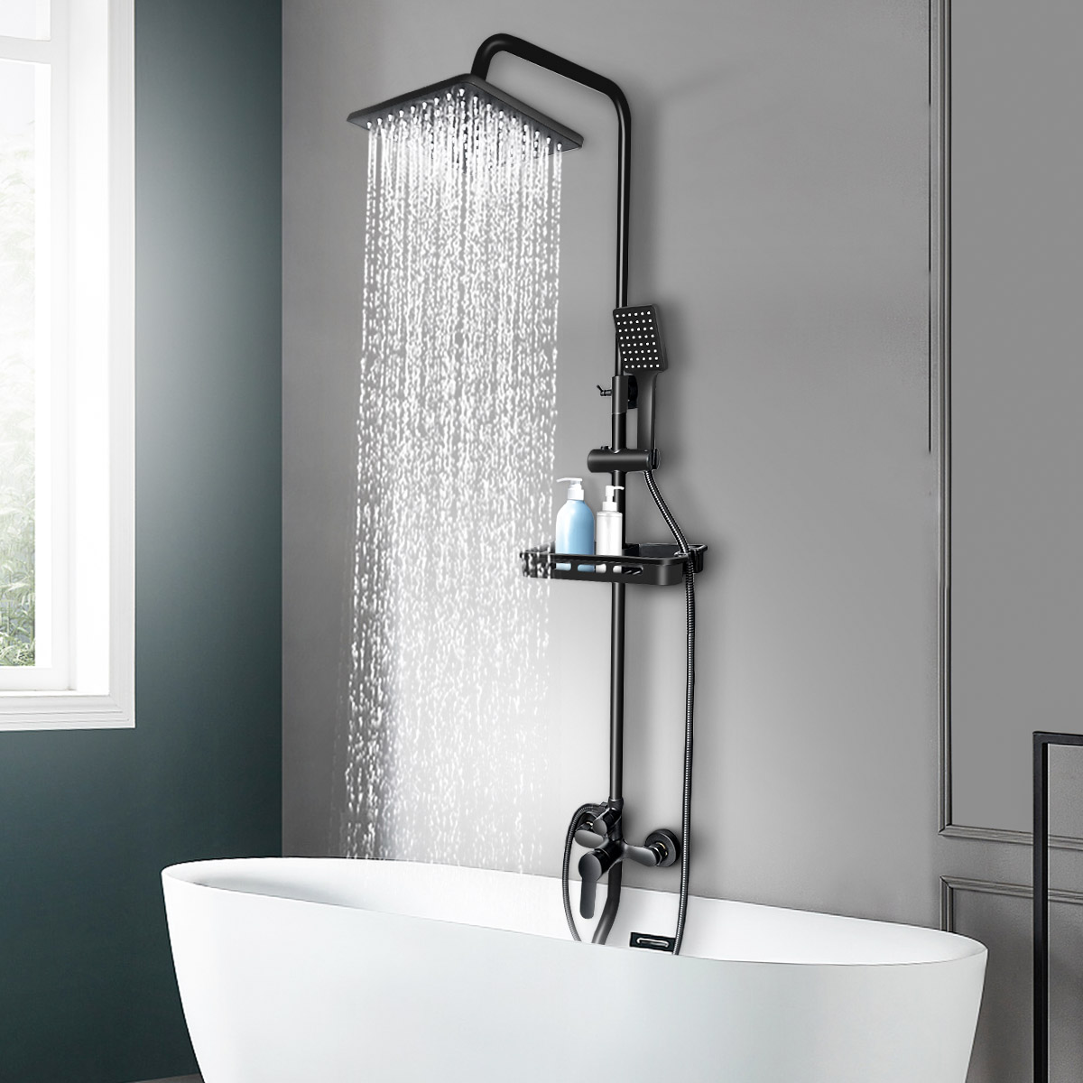 BVSOIVIA3IN1BathroomShowerFaucetRainfallShowerSetMatteBlackWallMountBathtubShowerMixerTapShowerSyste-1995920-7