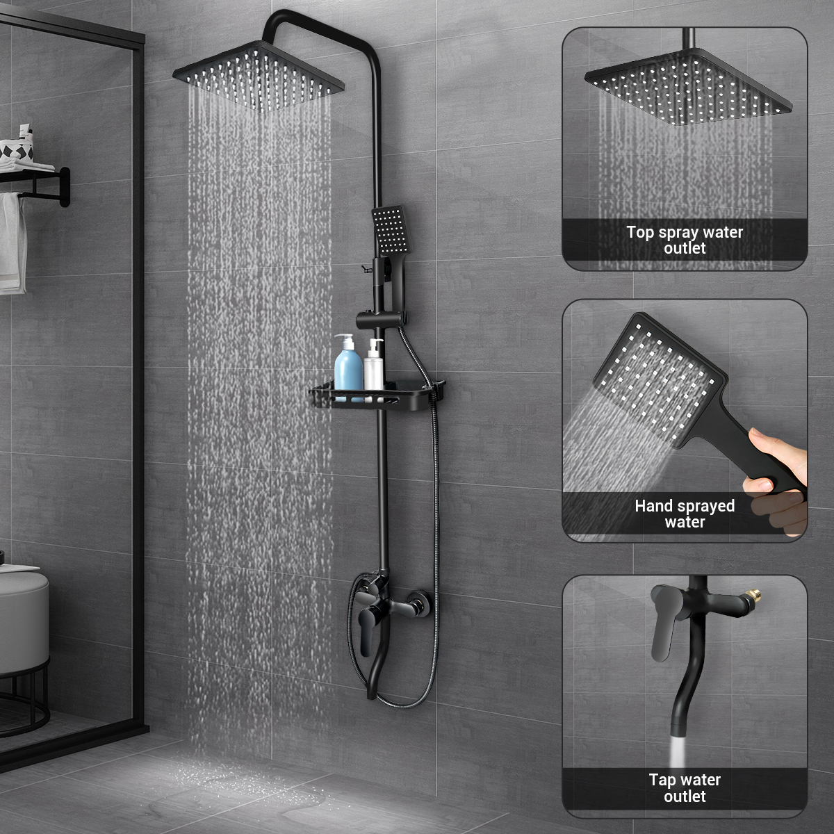 BVSOIVIA3IN1BathroomShowerFaucetRainfallShowerSetMatteBlackWallMountBathtubShowerMixerTapShowerSyste-1995920-8