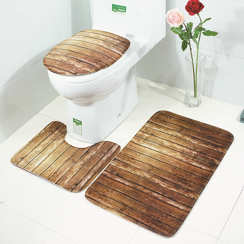 HonanaBX3PcsCreativeWoodPatternNonSlipCarpetBathroomBathMatToiletCoverLidToiletMat-1319553-1