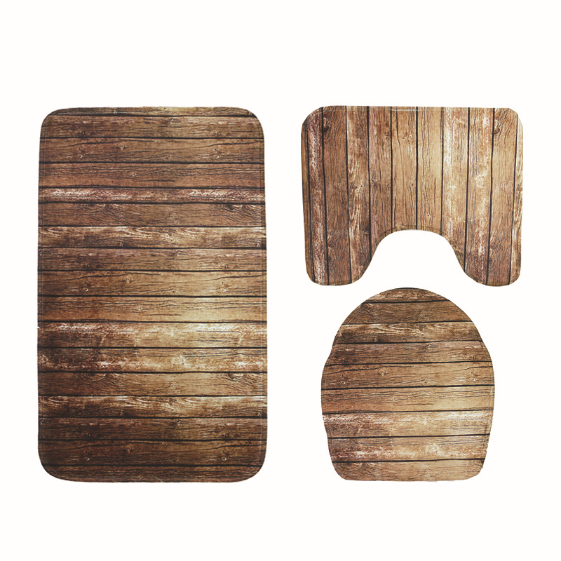 HonanaBX3PcsCreativeWoodPatternNonSlipCarpetBathroomBathMatToiletCoverLidToiletMat-1319553-4