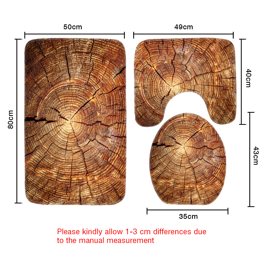 HonanaBX3PcsCreativeWoodPatternNonSlipCarpetBathroomBathMatToiletCoverLidToiletMat-1319553-8