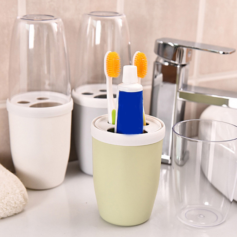 HonanaCoupleTransparentCoverToothbrushToothpasteHolderOrganizerTravelHomeWashingStorageCup-1297141-4