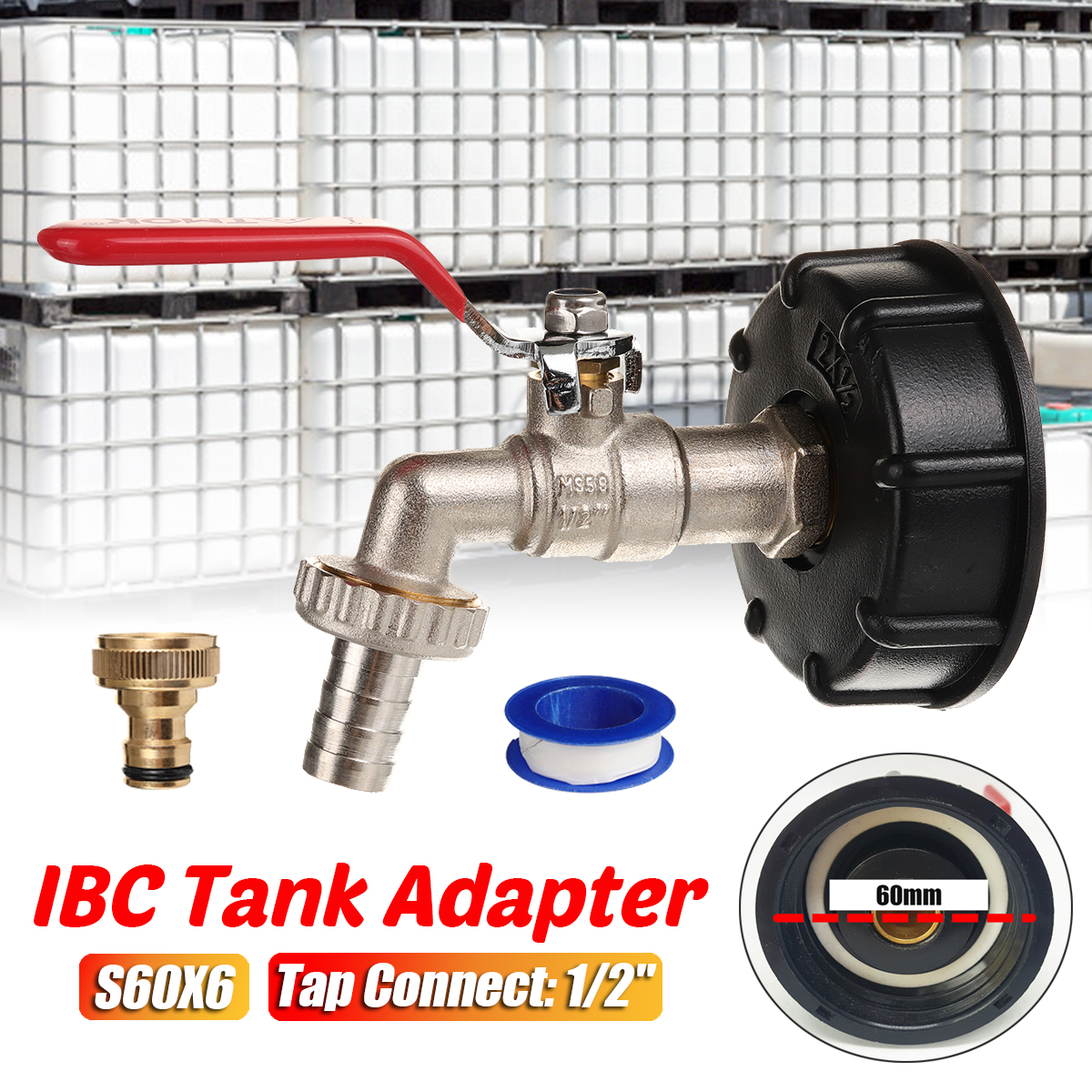 IBCTankAdapterto12YardGardenWaterTapHoseConnectorFittingToolS60X6-1952469-2