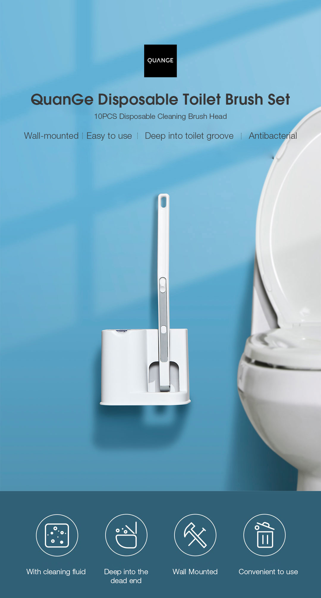 QUANGEDisposableToiletBrushSet99Anti-bacteriaRateToiletCleaningSystemKitWith10ReplacementHeads-1753440-1