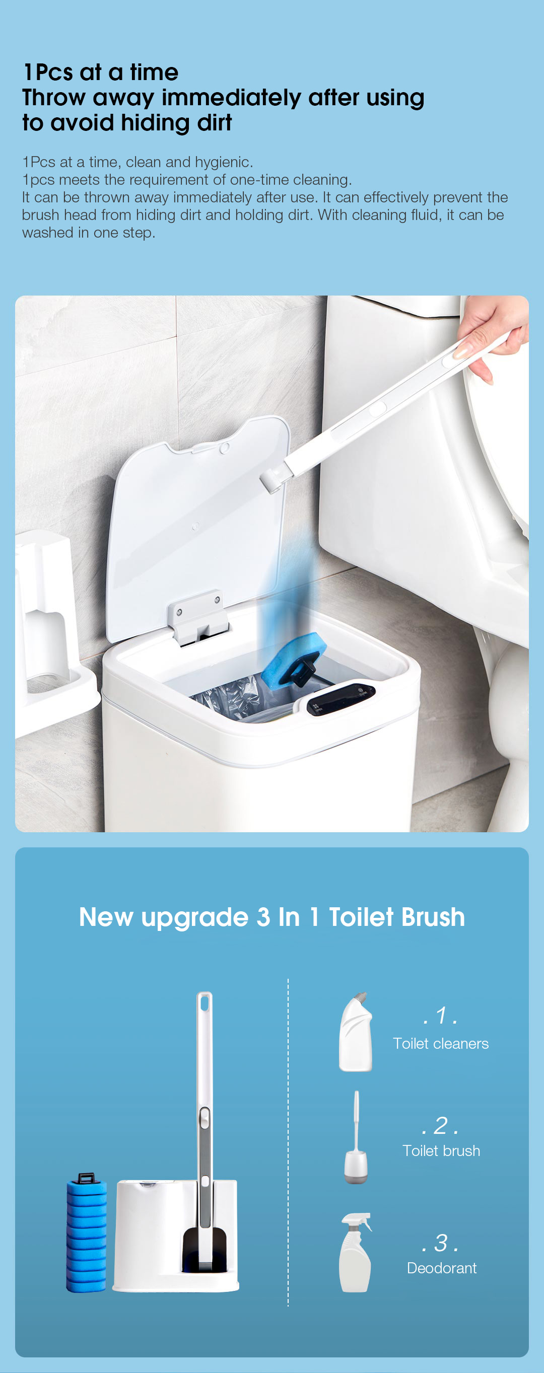 QUANGEDisposableToiletBrushSet99Anti-bacteriaRateToiletCleaningSystemKitWith10ReplacementHeads-1753440-5
