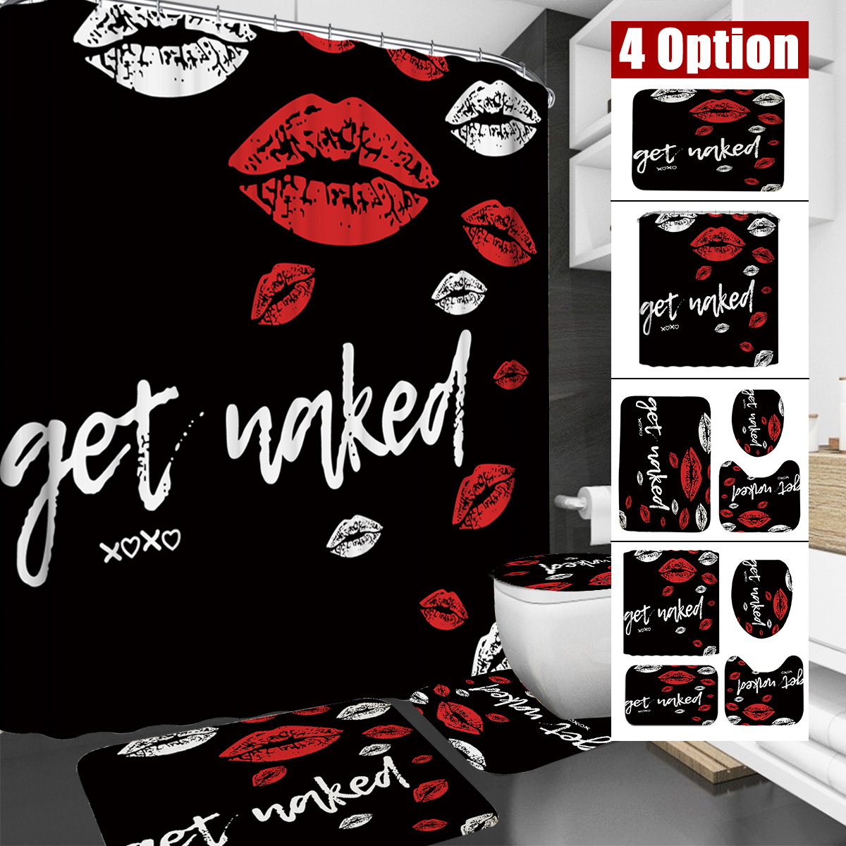 RedFunnyMouthBathroomShowerCurtianSetWaterproofToiletLidCoverPedestalRugNon-slipBathMatSet-1887836-2