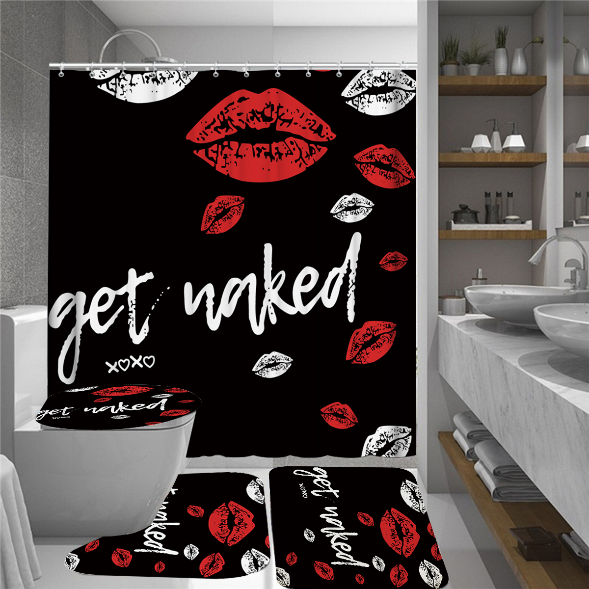 RedFunnyMouthBathroomShowerCurtianSetWaterproofToiletLidCoverPedestalRugNon-slipBathMatSet-1887836-3
