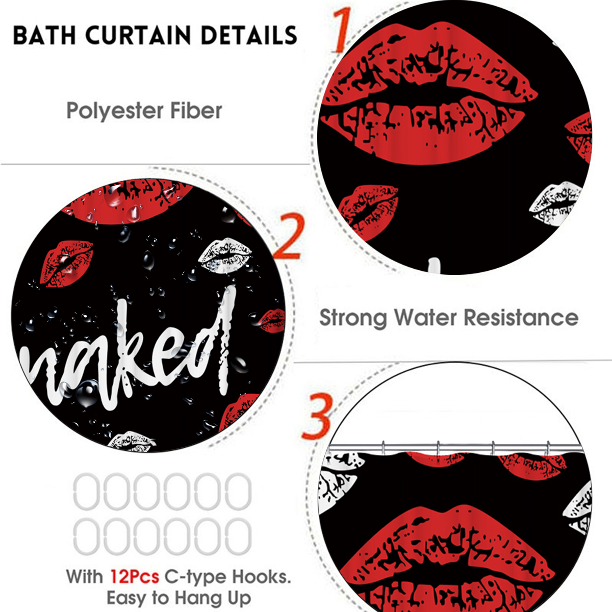 RedFunnyMouthBathroomShowerCurtianSetWaterproofToiletLidCoverPedestalRugNon-slipBathMatSet-1887836-7