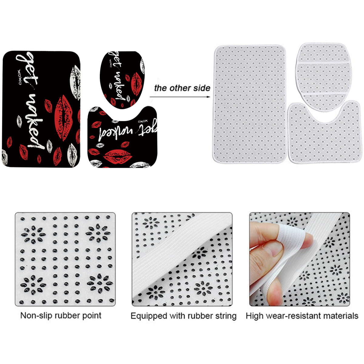RedFunnyMouthBathroomShowerCurtianSetWaterproofToiletLidCoverPedestalRugNon-slipBathMatSet-1887836-10