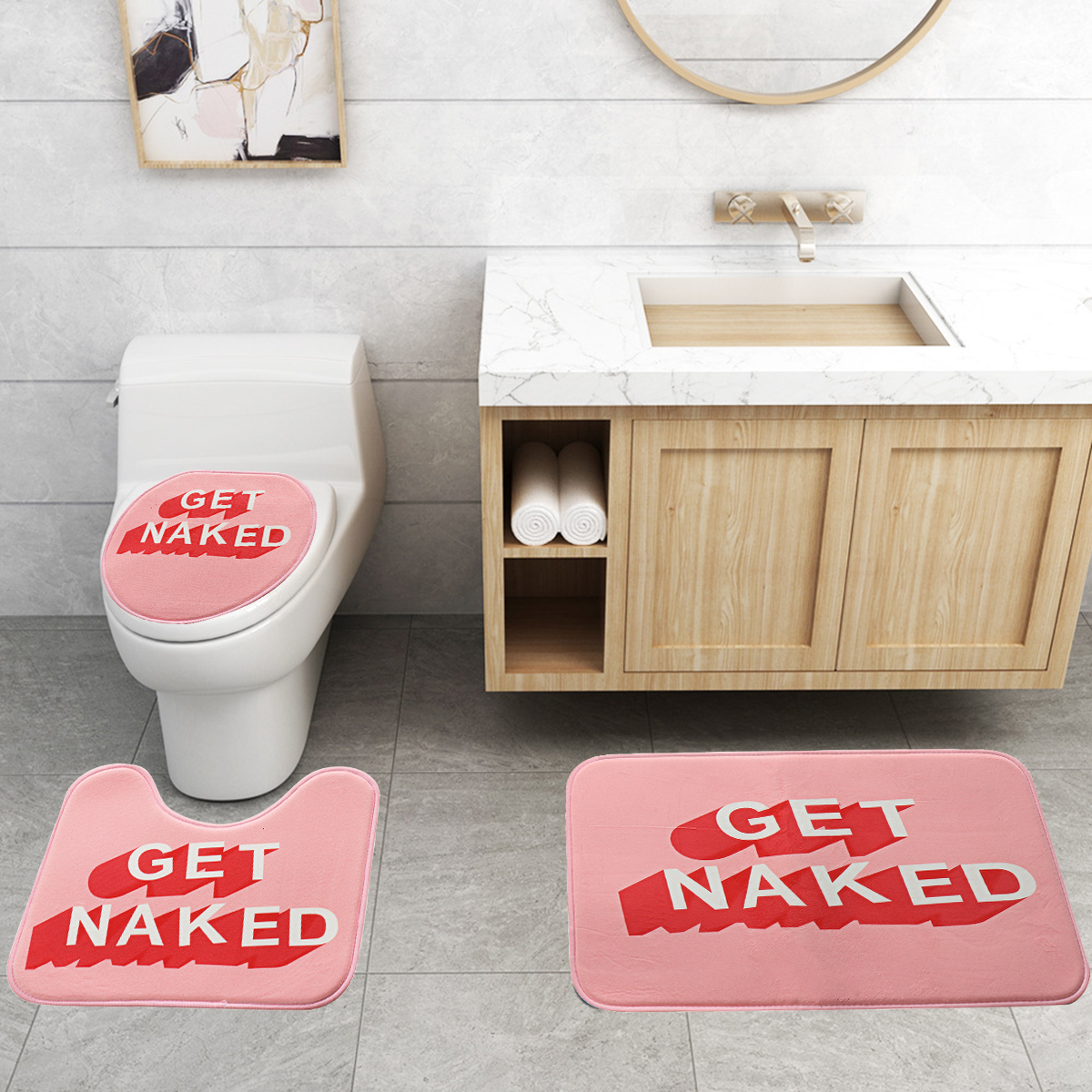 ShowerCurtainSetBathroomNon-SlipToiletMatCoverRugPink-1800120-3