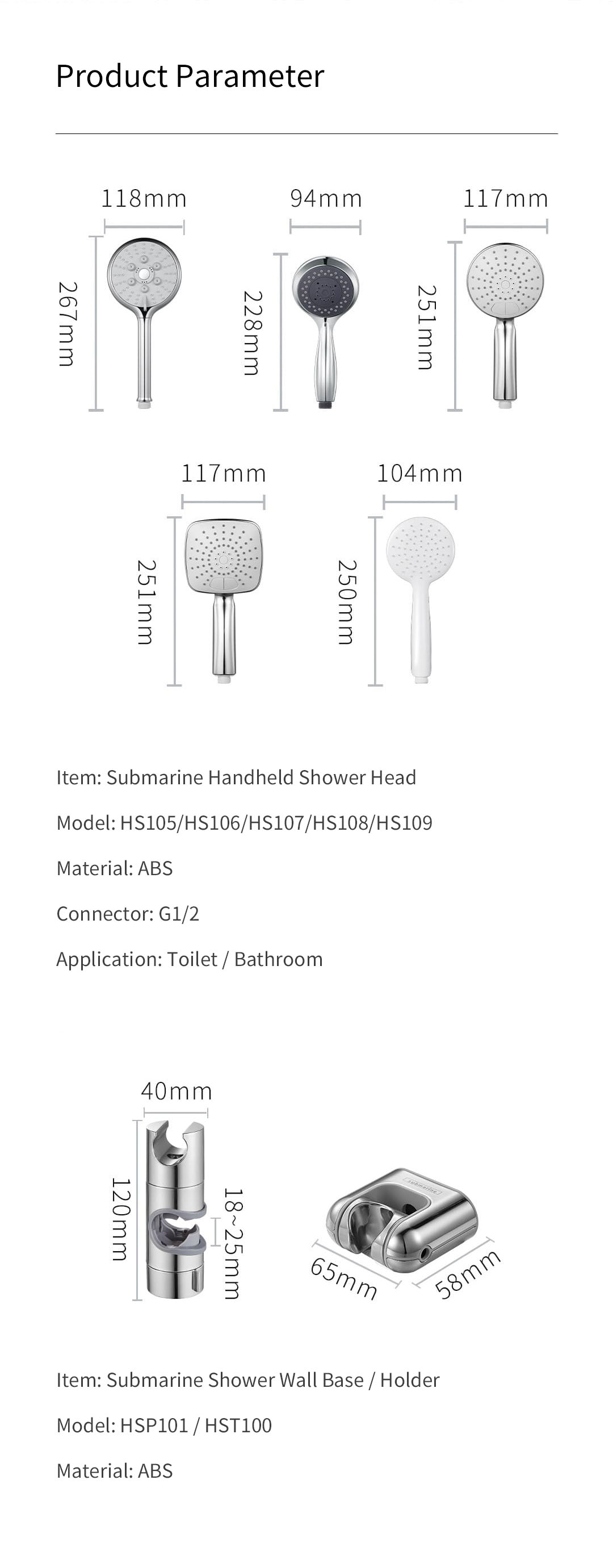 SubmarineHS105BathroomHandheldPressurizedShowerHead3ModeAdjustableSPAMassageRainfallSpraySiliconeWat-1673268-12