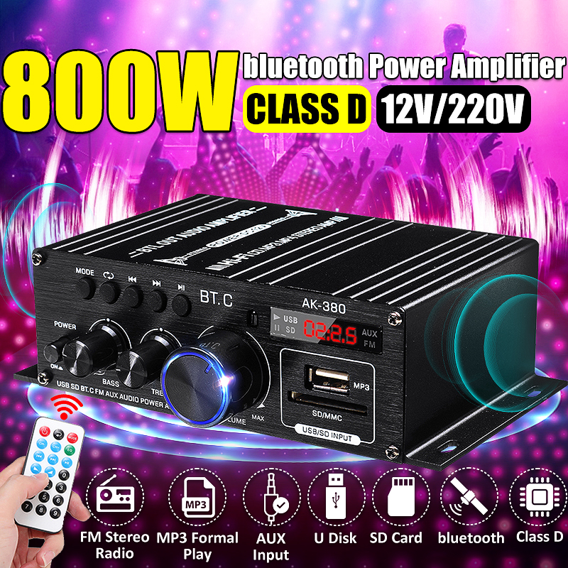 12V40W40WAk380bluetoothCarHome12V220VPowerAmplifierHiFiAudioStereoAmp-1819771-1