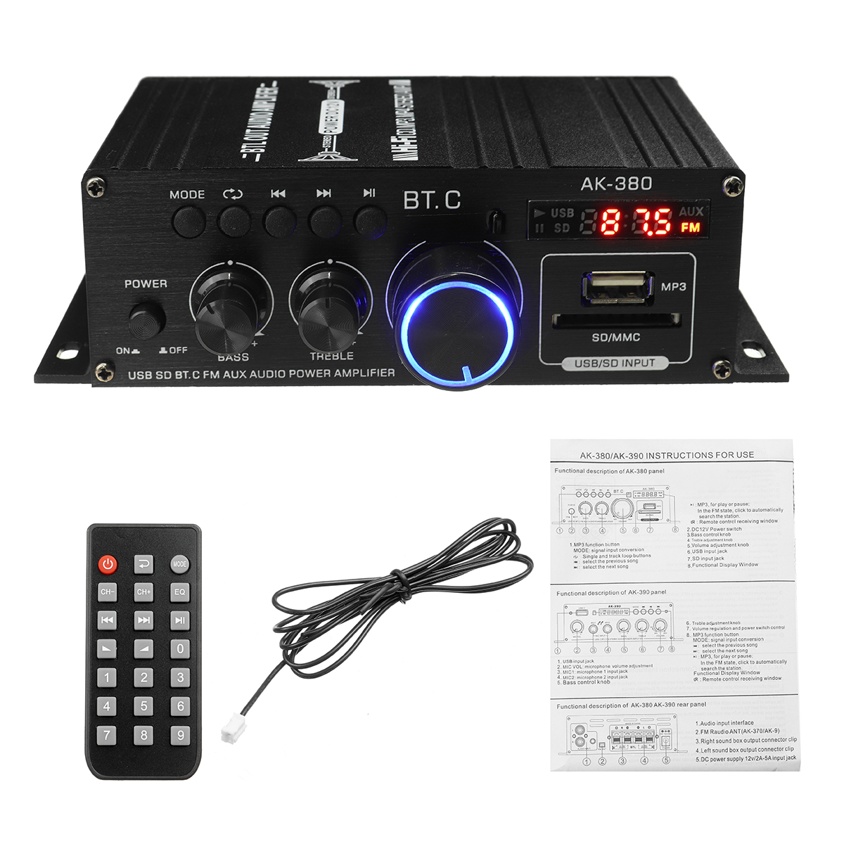 12V40W40WAk380bluetoothCarHome12V220VPowerAmplifierHiFiAudioStereoAmp-1819771-4