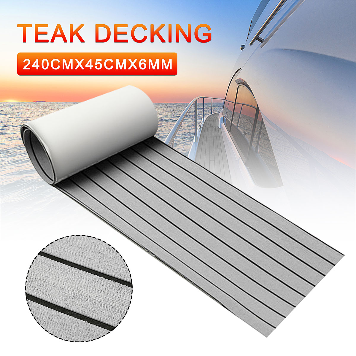 240cmx45cmx6mmGreyEVAFoamTeakSheetBoatYachtSyntheticTeakDeckingWithGlue-1483886-1