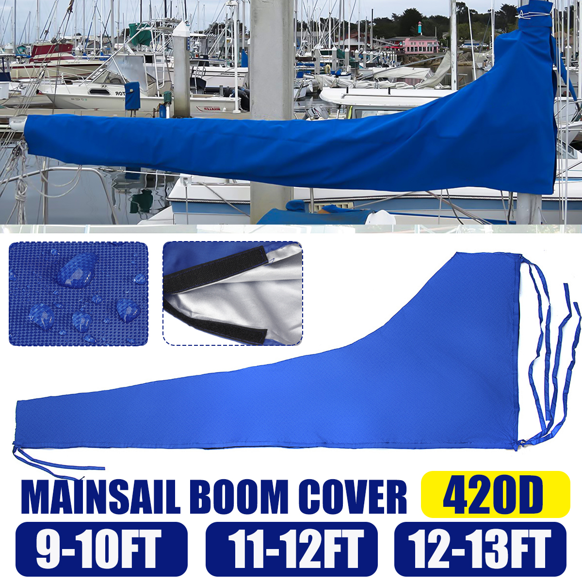 420D9-10ft11-12ft12-13ftMainsailBoomCoverSailProtectorWaterproofFabric-1866378-1