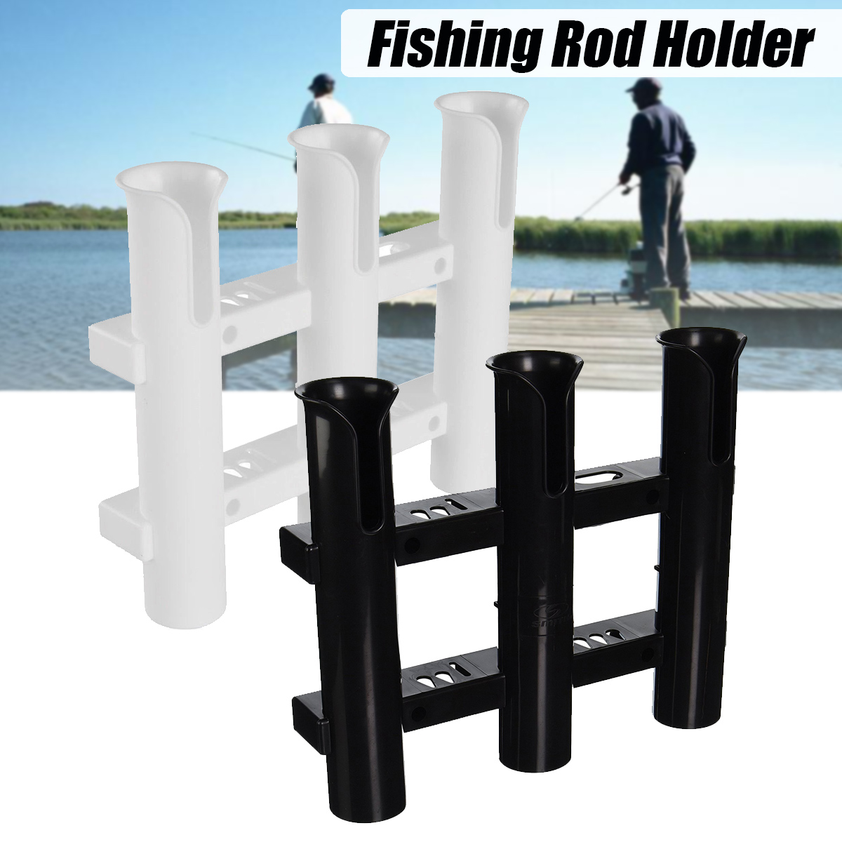 FishingRodHolderRack3TubesMarineBoatToolPlasticWhiteBlack-1479288-1