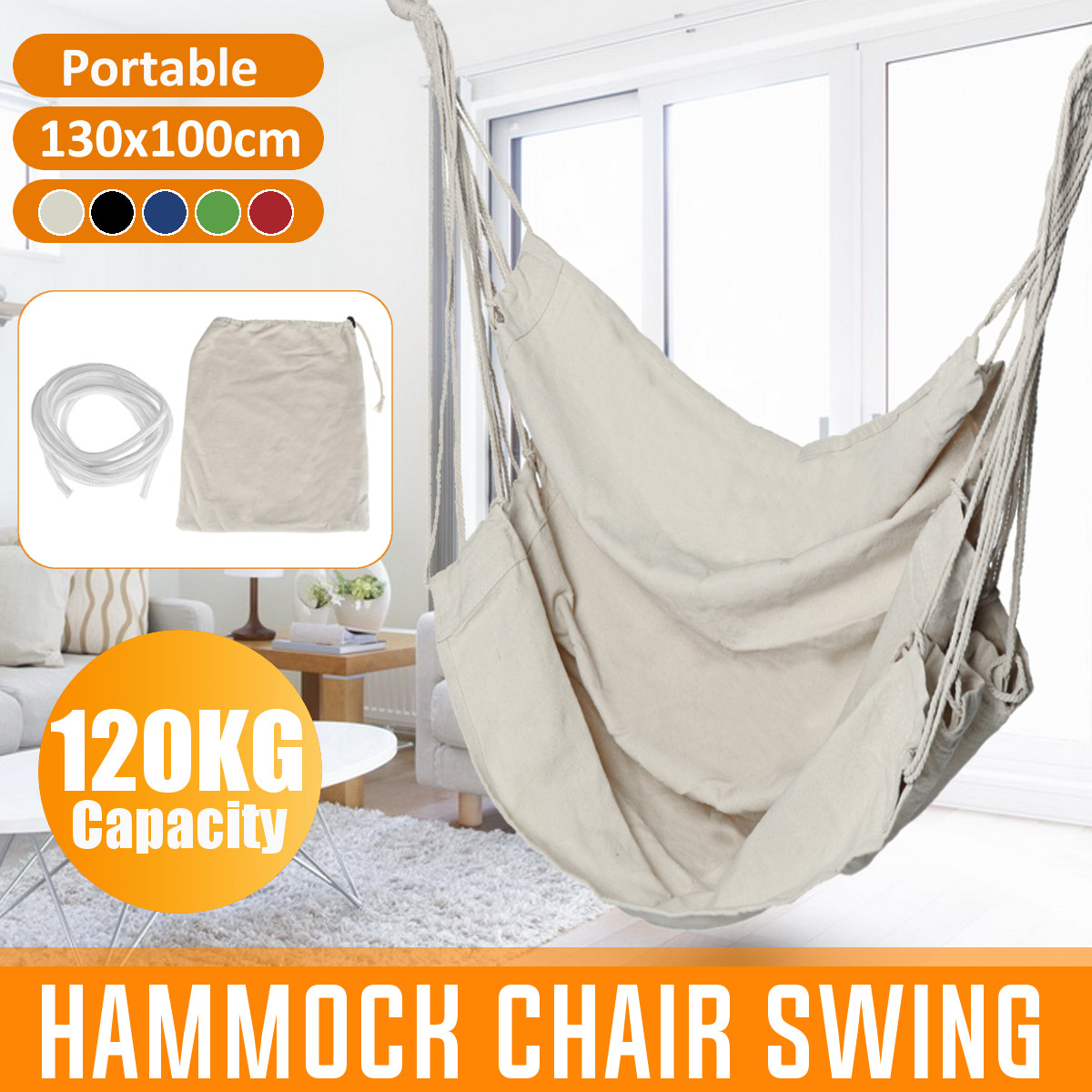 100x150cm120kgMaxLoadFabricHammockChairHangingSeatOutdoorGardenSwingCampingTravel-1675577-1