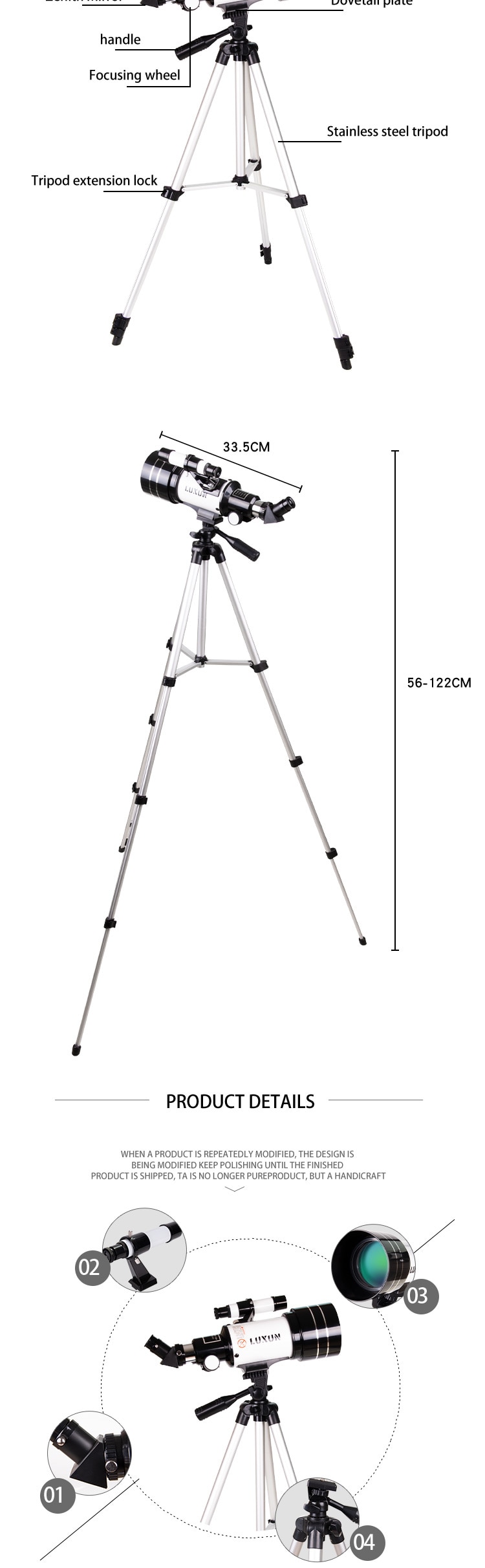 15X-150X70mmLargeApertureAstronomicRefractingMonocularTelescopewithTripodEyepieceDustCoverTeleconver-1997633-2