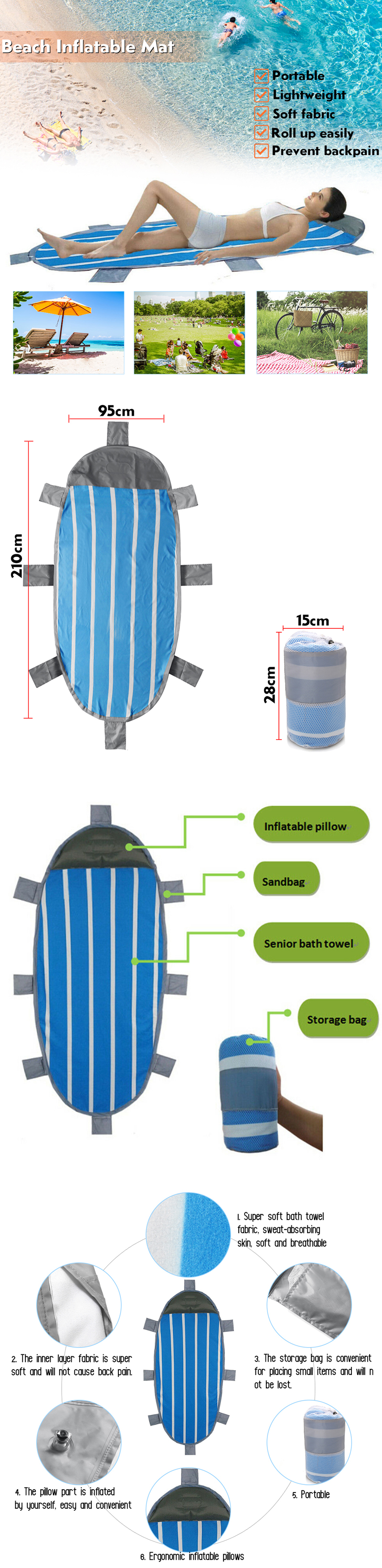 210x95cmOutdoorInflatableLazyBeachMatAirMattressesFoldableCampingPicnicTravelSleepingPad-1525798-1