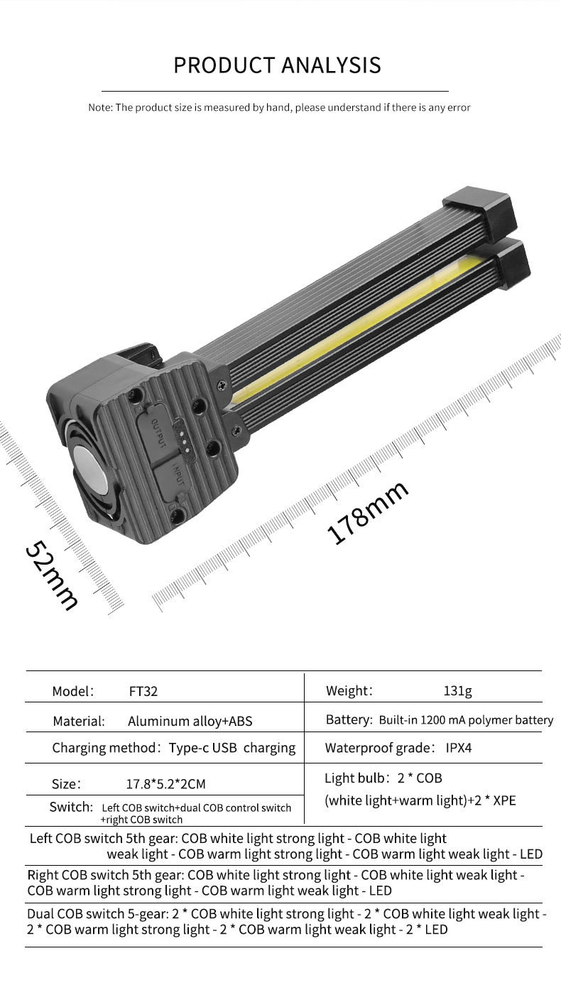 Double-sidedCOB90-degreeFoldingWorkLightStrongMagnetwithHookMaintenanceLightOutdoorCOBFlashlightTorc-1988499-13