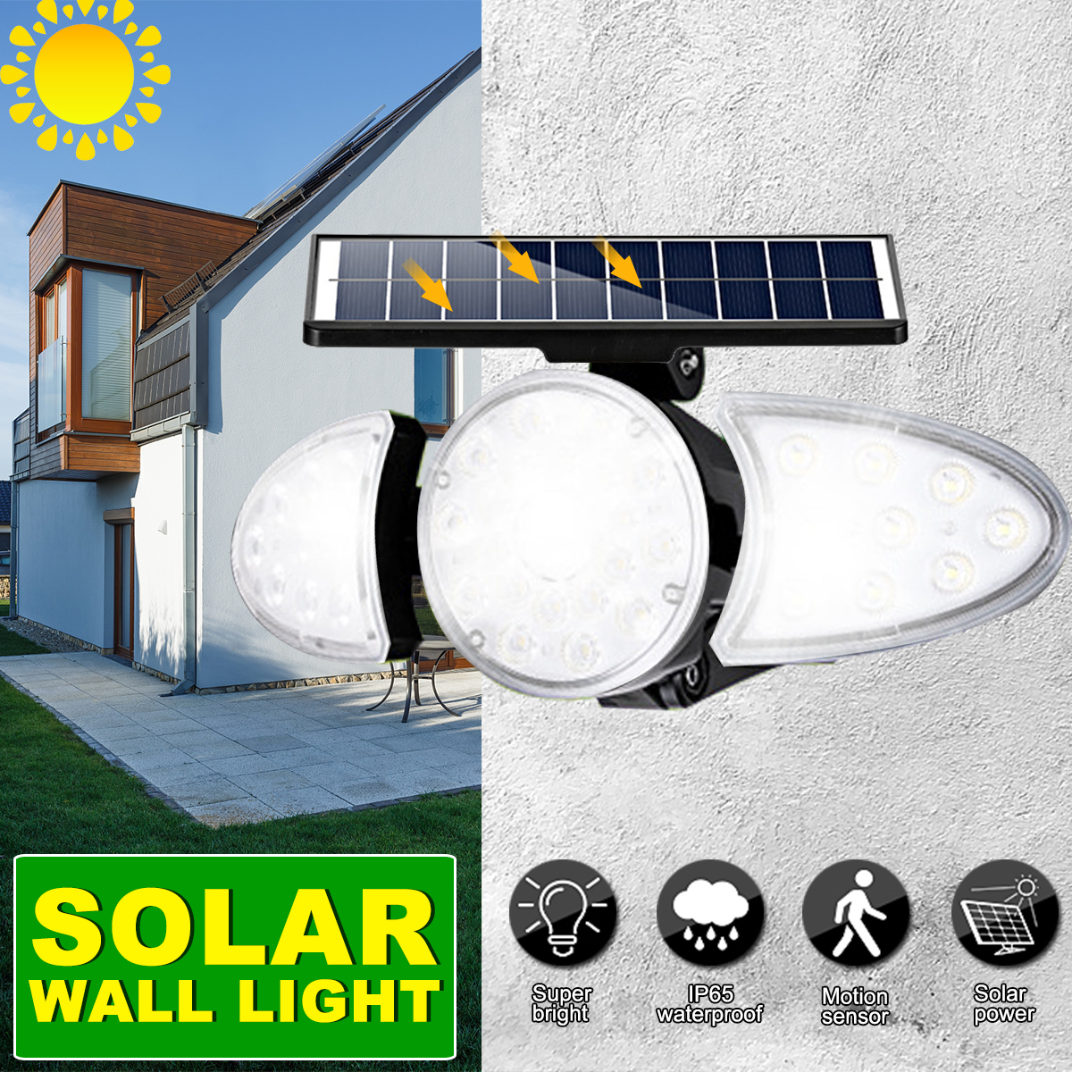 LEDSolarWallLightAdjustableHeadIP65WaterproofSuperBrightBodySensorLightSolarSpotlightforOutdoorGarde-1892140-1