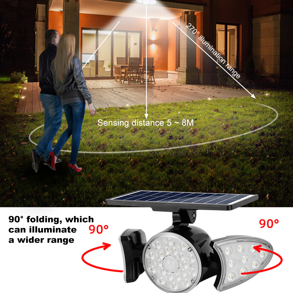 LEDSolarWallLightAdjustableHeadIP65WaterproofSuperBrightBodySensorLightSolarSpotlightforOutdoorGarde-1892140-4