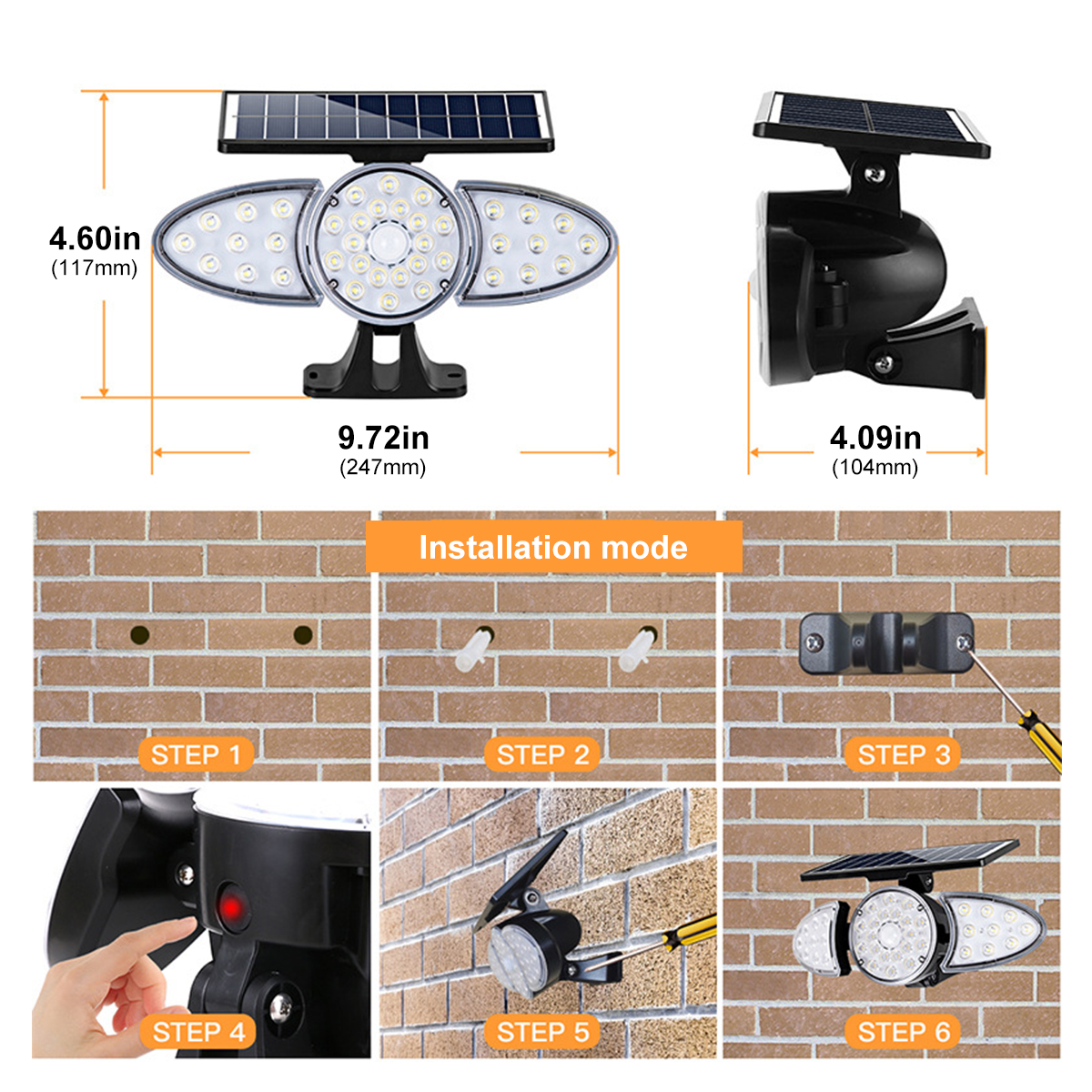 LEDSolarWallLightAdjustableHeadIP65WaterproofSuperBrightBodySensorLightSolarSpotlightforOutdoorGarde-1892140-7