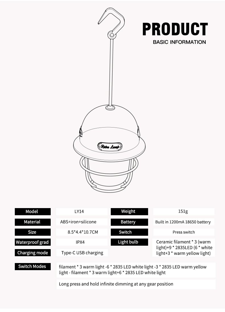 MultifunctionalOutdoorCampingLEDRetroCampingSearchlightHandleHookPortableTentCampingLight-1987558-9