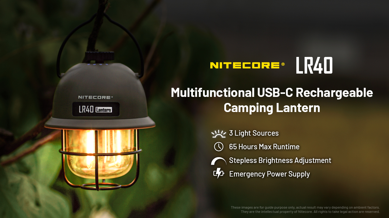 NITECORELR40CampingLightUSB-CRechargeableTentLantern100LMRuntime65Hours3LightSources-1976405-1