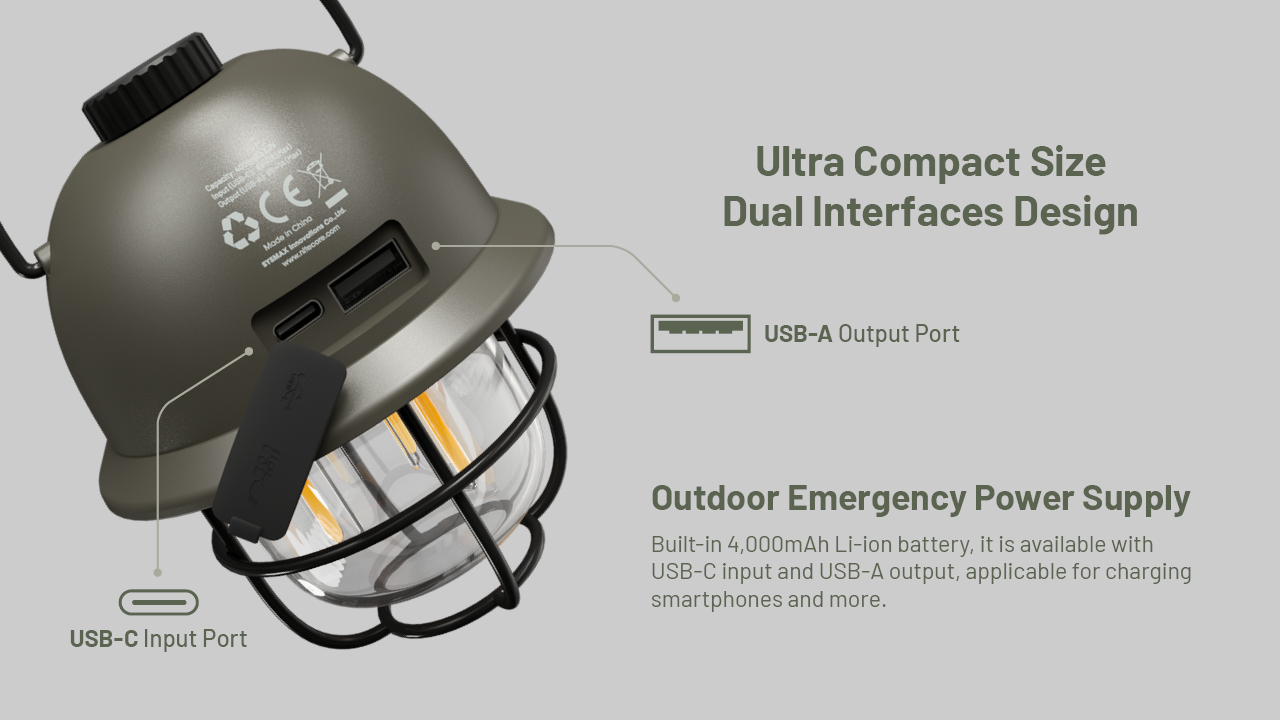 NITECORELR40CampingLightUSB-CRechargeableTentLantern100LMRuntime65Hours3LightSources-1976405-10