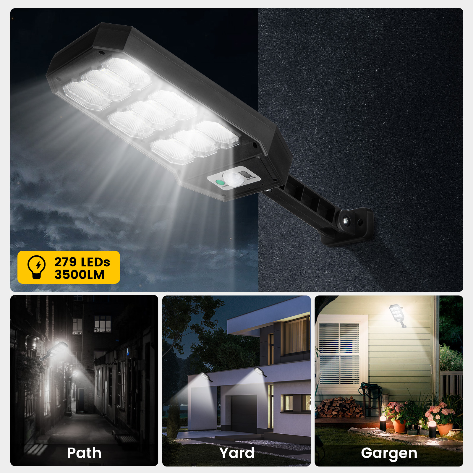 Thorfire4PackSolarStreetLightOutdoor1000LM279LEDsMotionSensorFloodLight3LightingModesWaterproofforYa-1987049-7