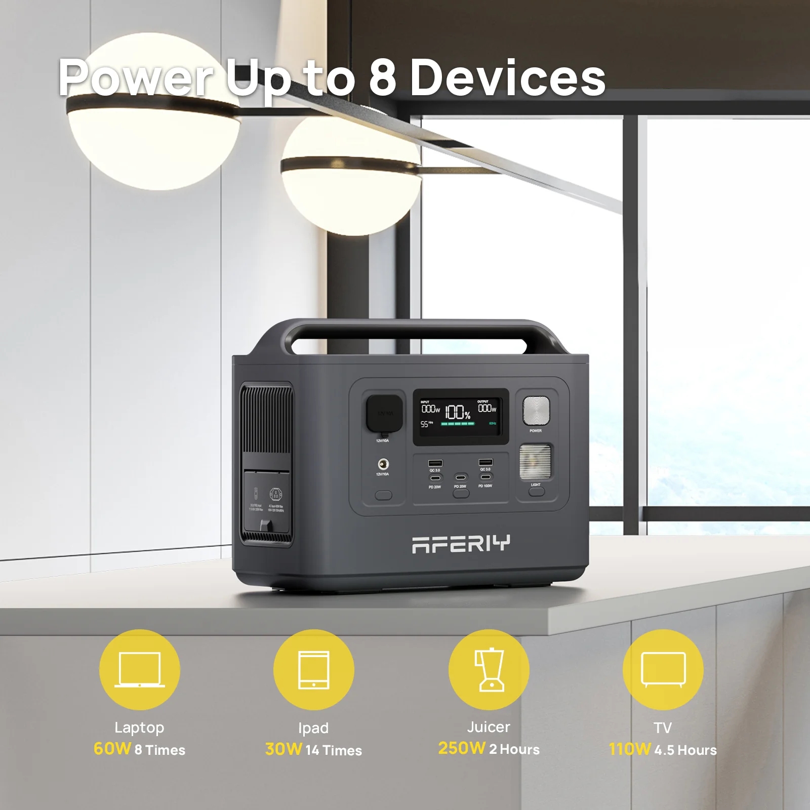 UKDirectAferiyP010800W512WhLiFePO4PortablePowerStation1S100100WSolarPanelUPSPureSineWaveSolarGenerat-2001326-4