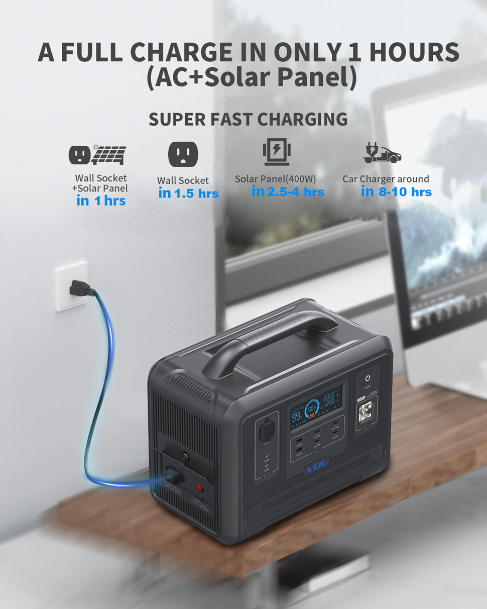 UKDirectVDLHS12001200W960WhPortablePowerStationSolarGeneratorLiFePO4BatteryGeneratorFullyCharged15Ho-2003449-5
